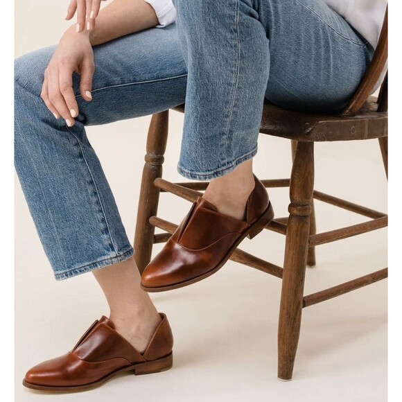 Nisolo Sz 8 Brandy Brown Leather Emma d'Orsay Oxford Flat Slip On Collegiate - Picture 4 of 6